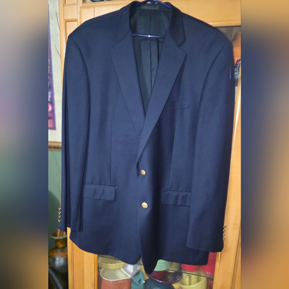 VINTAGE RALPH LAUREN 100% WOOL SIZE 46 LONG NAVY NAUTICAL 4 GOLD BUTTONS Blazer